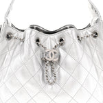 Metallic Caviar Quilted Small Chanel 25 Handbag Silver