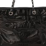 Glazed Calfskin Small Deauville Tote Black