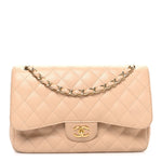 Caviar Quilted Jumbo Double Flap Beige Clair