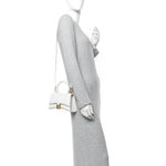 Shiny Calfskin Crocodile Embossed Hourglass Top Handle Bag XS White