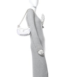 Mesh Shiny Lambskin Chain Hobo White
