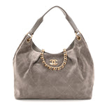 Suede Quilted Large Hobo Dark Grey