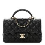 Lambskin Quilted Mini Top Handle Rectangular Flap Black