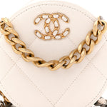 Shiny Goatskin Quilted Chanel 19 Round Clutch With Chain White