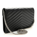 Grain De Poudre Matelasse Chevron Monogram Chain Wallet Black