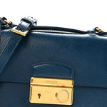 Saffiano Vernice Lock Flap Chain Bag Azzurro
