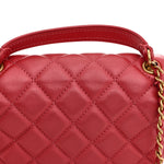 Metallic Calfskin Quilted Top Handle Flap Dark Pink