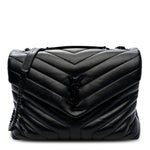 Calfskin Y Quilted Monogram Monochrome Medium Loulou Chain Satchel Black