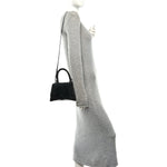 Shiny Calfskin Monochrome Crocodile Embossed Small Hourglass Top Handle Bag Black