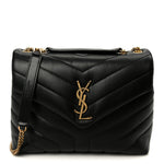 Calfskin Y Quilted Monogram Small Loulou Chain Satchel Black
