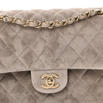 Suede Quilted Medium Double Flap Grey
