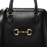 Boarded Plutone Calfskin Small Horsebit 1955 Top Handle Bag Black