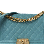 Caviar Quilted Medium Boy Flap Turquoise