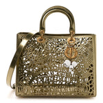 X DAVID WISEMAN Metallic Calfskin Laser Cut Large Lady Dior Gold