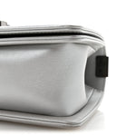 Metallic Calfskin Quilted Small Boy Flap Silver