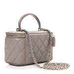 Lambskin Quilted Small Top Handle Vanity Case With Chain Dark Grey