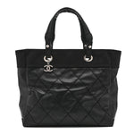 Coated Canvas Quilted Large Paris Biarritz Tote Black