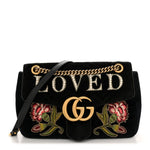 Velvet Matelasse Loved Embroidered Medium GG Marmont Shoulder Bag Black