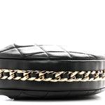 Lambskin Quilted Chain Around Pouch Hobo Black