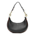 Smooth Calfskin Medium Strap Ava Shoulder Bag Black Tan