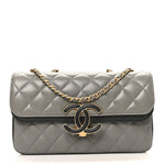 Lambskin Quilted Small CC Chic Flap Grey Dark Navy
