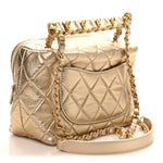 Metallic Lambskin Quilted Mini Bowling Bag Gold