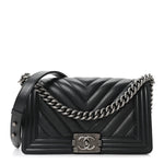 Caviar Chevron Quilted Medium Boy Flap Black