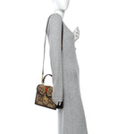 Monogram Jumbo GG Textured Dollar Calfskin Web Small Ophidia Padlock Top Handle Bag Camel Ebony New Acero