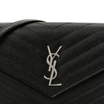 Grain De Poudre Matelasse Chevron Monogram Envelope Chain Wallet Black