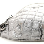 Metallic Calfskin Quilted Banane Waist Bag Fanny Pack Dark Silver