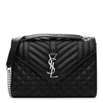 Grain De Poudre Textured Mixed Matelasse Triquilt Medium Monogram Satchel Black