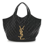 Lambskin Quilted Maxi Icare Shopping Tote Black