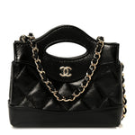Shiny Lambskin Quilted Micro 31 Clutch With Chain Black