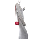 Lambskin Quilted Mini Top Handle Vanity Case With Chain Dark Pink