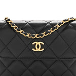 Lambskin Quilted Pearl Crush Flap With Chain Black
