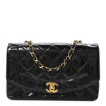 Patent Quilted Small Diana Flap Black