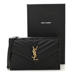 Grain De Poudre Matelasse Chevron Monogram Envelope Chain Wallet Black