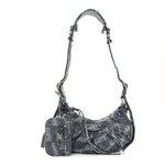 Denim BB Monogram Le Cagole Shoulder Bag XS Blue