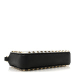 Pebbled Calfskin Rockstud Wristlet Zip Pouch Black