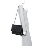 Crinkled Calfskin Matelasse Monogram Large Niki Chain Satchel Black