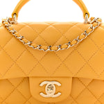 Lambskin Quilted Mini Top Handle Rectangular Flap Yellow