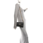 Grain De Poudre Matelasse Chevron Monogram Envelope Chain Wallet Black