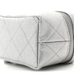 Metallic Caviar Quilted Mini Top Handle Vanity With Chain Silver
