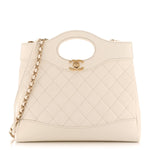 Shiny Lambskin Quilted Mini 31 Shopping Bag White