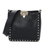 Pebbled Calfskin Mini Rockstud Flip-Lock Messenger Bag Black