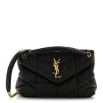Lambskin Quilted Small Loulou Puffer Monogram Chain Satchel Black
