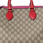 GG Supreme Monogram Medium Boston Beige Hibiscus Red New Rosette
