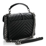 Sheepskin Matelasse Chevron Monogram Medium College Bag Black