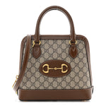 GG Supreme Monogram Azalea Calfskin Small Horsebit 1955 Top Handle Bag Beige Ebony Brown Sugar