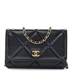 Lambskin Quilted Wallet On Chain WOC Navy